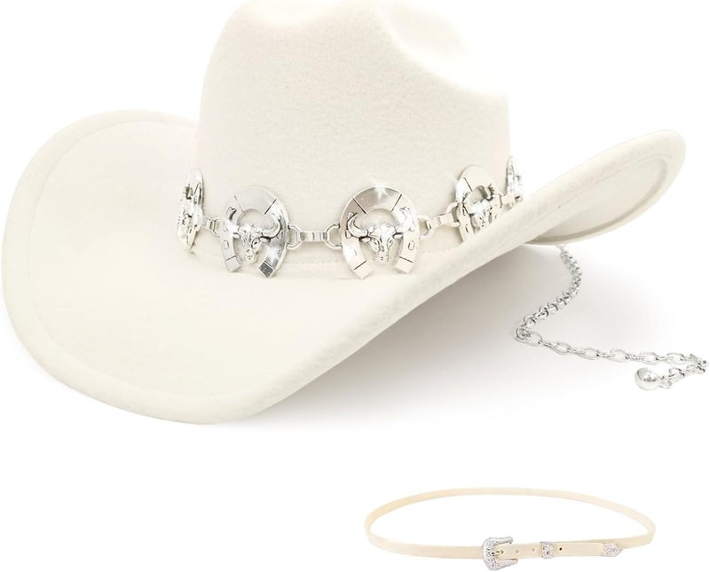 WOKNOW Classic Western Cowboy Hat for Men & Women, Felt Cowgirl Hat with Two Decorative Bands, ，Wide Brim， All-Season Wear - Image 1